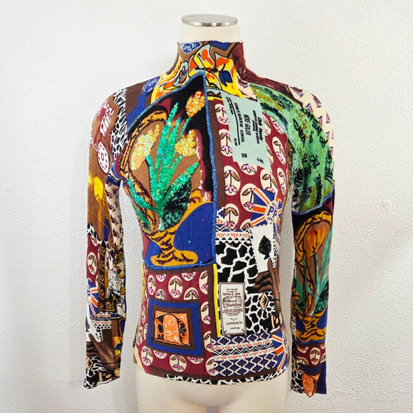 Alberto Makali Sweaters - Alberto Makali patchwork sequin mock neck sweater colorful abstract women medium